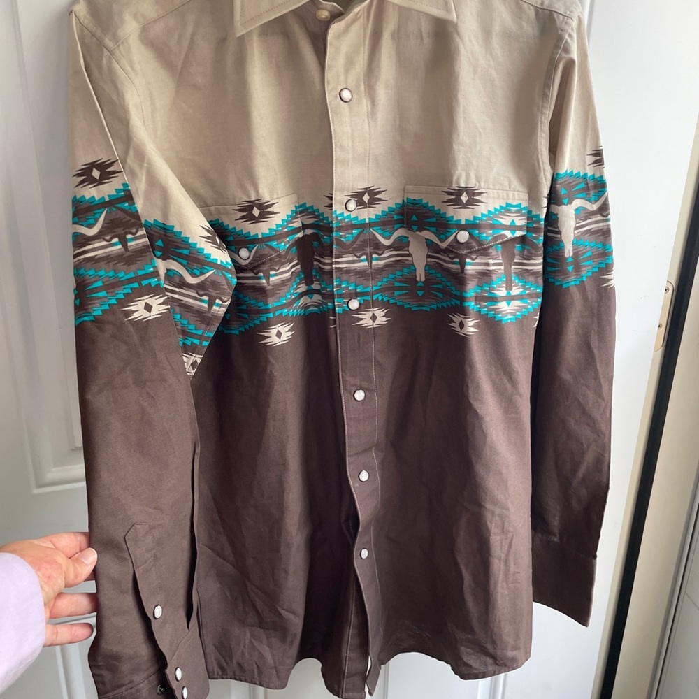VINTAGE PANHANDLE MENS AZTEC PEARL SNAP LONGHORN SKULL SIZE S, made in Texas - Picture 7 of 9
